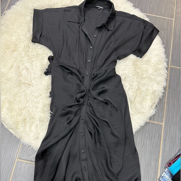 Steve Madden Dresses & Skirts - Steve Madden Black Satin Long Short-Sleeve Dress